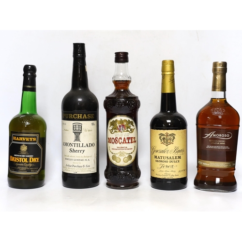 370 - A selection of spirits, brandies and sherries to include Smirnoff, Jules Dumet, Cockspur etc,