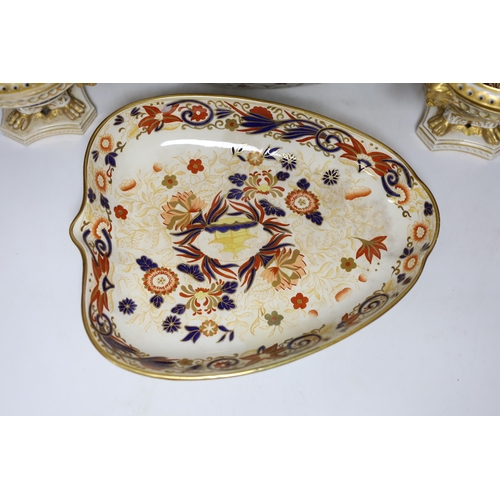 371 - A pair of 19th century Derby pot pourri, a Wedgwood Imari dish, an early 19th century Paris porcelai... 