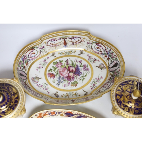 371 - A pair of 19th century Derby pot pourri, a Wedgwood Imari dish, an early 19th century Paris porcelai... 