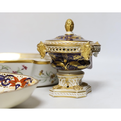 371 - A pair of 19th century Derby pot pourri, a Wedgwood Imari dish, an early 19th century Paris porcelai... 