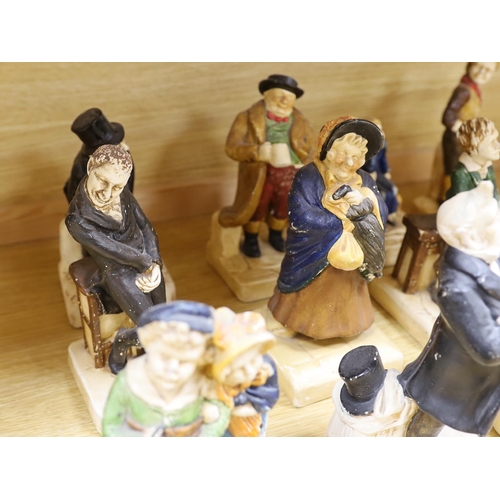 382 - A collection of twelve Bretby cold painted pottery Dickens character figures, tallest Mr. Micawbee 2... 