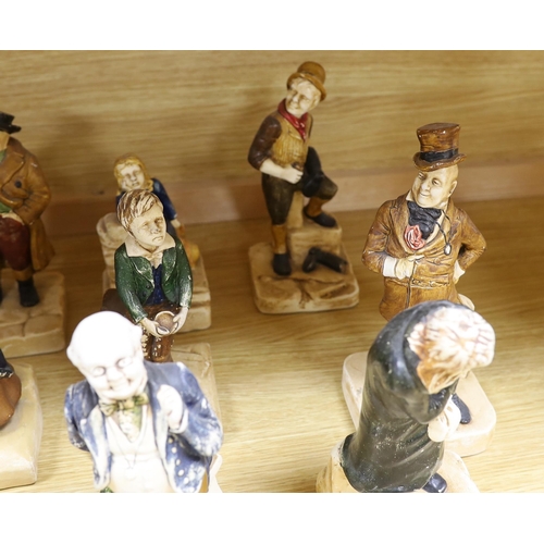 382 - A collection of twelve Bretby cold painted pottery Dickens character figures, tallest Mr. Micawbee 2... 