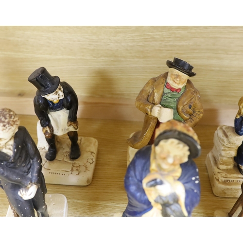 382 - A collection of twelve Bretby cold painted pottery Dickens character figures, tallest Mr. Micawbee 2... 