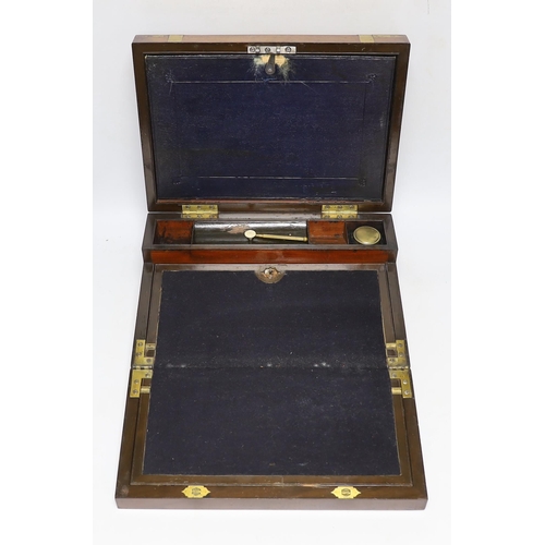 384 - A 19th century brass bound mahogany writing slope, 35cm wide x 13.5cm high x 25cm deep