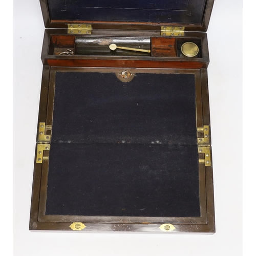 384 - A 19th century brass bound mahogany writing slope, 35cm wide x 13.5cm high x 25cm deep