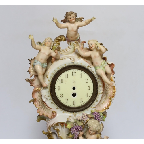 385 - A Continental porcelain figural mantel clock, no movement