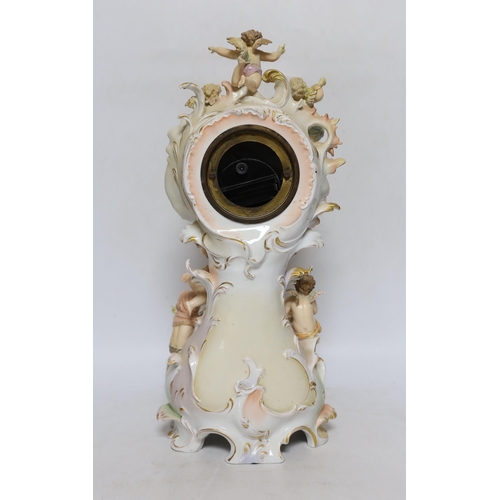 385 - A Continental porcelain figural mantel clock, no movement