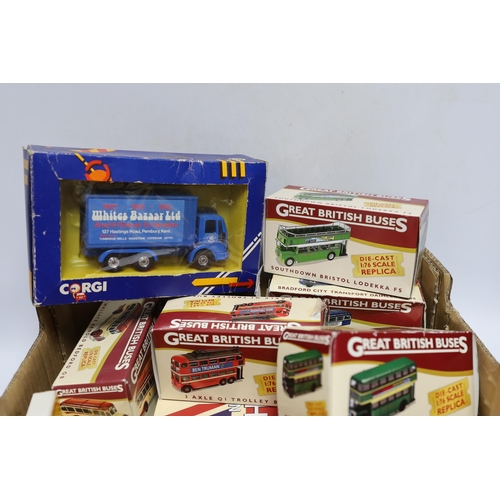 393 - A quantity of boxed model cars, including Great British Buses, Corgi and Dinky