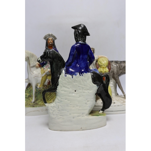 400 - Three mid 19th century Staffordshire figure groups including  Dick Turpin, Tom King and Sand, talles... 