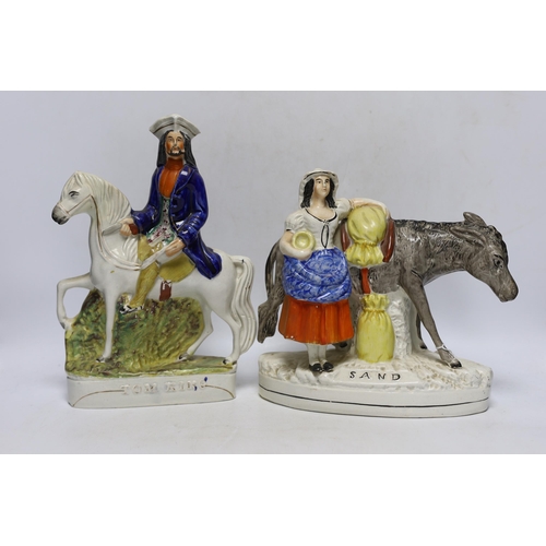 400 - Three mid 19th century Staffordshire figure groups including  Dick Turpin, Tom King and Sand, talles... 