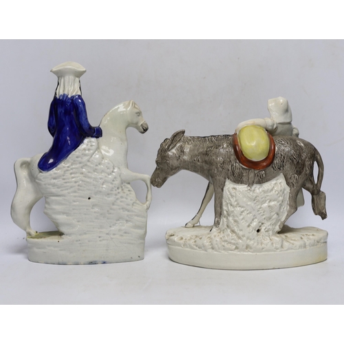 400 - Three mid 19th century Staffordshire figure groups including  Dick Turpin, Tom King and Sand, talles... 