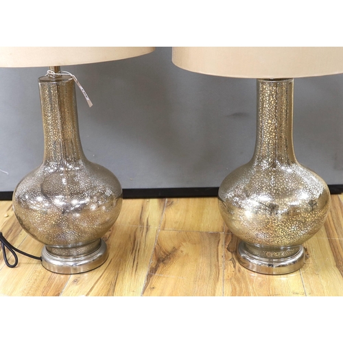 401 - A pair of modern glass lamps and shades, 72cm total height