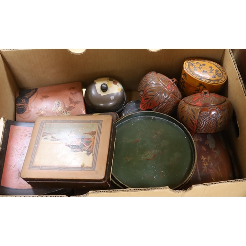 403 - A quantity of assorted lacquer ware boxes, trays etc.