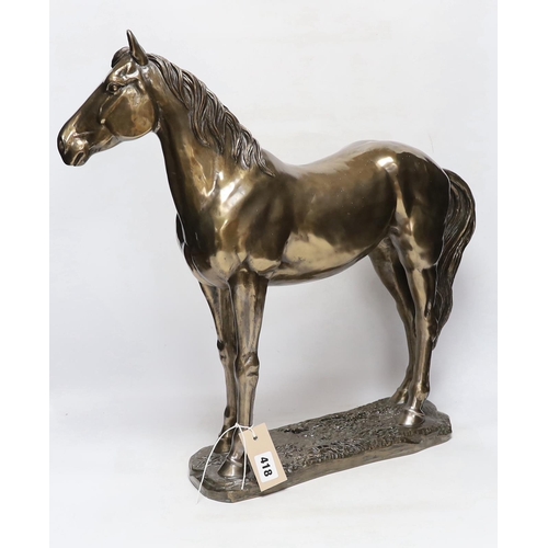 418 - A bronze- inished horse model, 51cm