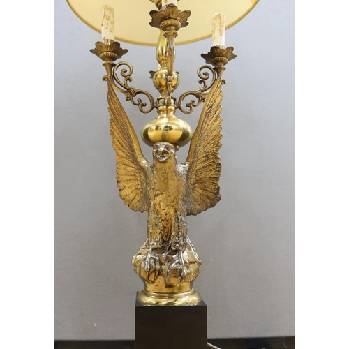 419 - A gilt metal eagle candelabrum, with shade, 93cm total