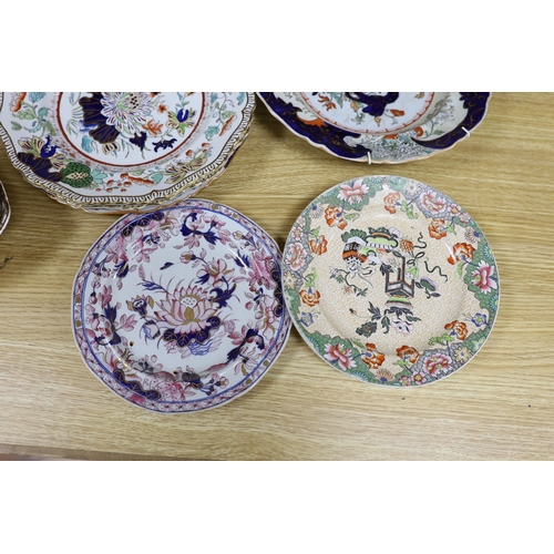 420 - Twenty three mixed Spode, Masons and Ashworth Ironstone dishes, plates and a coffee can