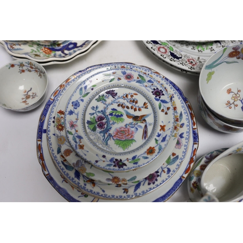 429 - A collection of Spode Ironstone and pottery blue tea and dinnerware, including a pair of oval boat s... 