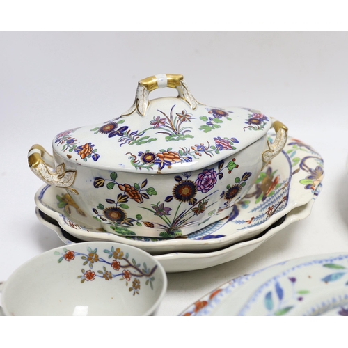 429 - A collection of Spode Ironstone and pottery blue tea and dinnerware, including a pair of oval boat s... 