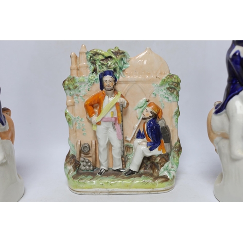 431 - Three mid 19th century Staffordshire figure groups including Lord Raglan and Marshal Arnaud and Turk... 