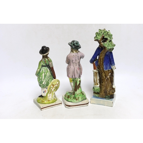 439 - Three Staffordshire pearlware figures of a boy with grapes, a lady archer and a 'Gardener', largest ... 