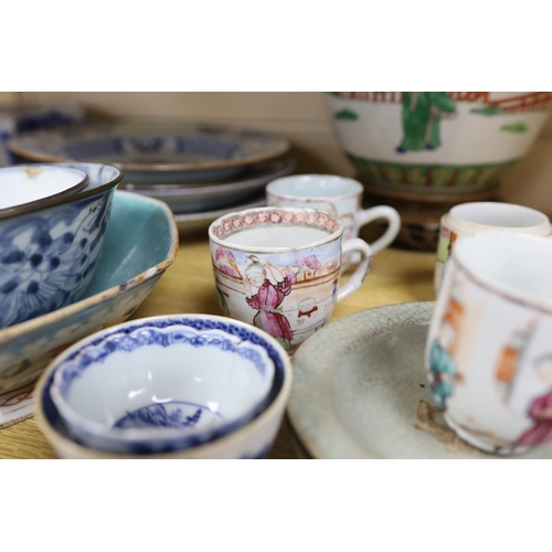 440 - A group of Chinese blue and white and enamelled porcelain jars, plates and bowls, 18th century and l... 