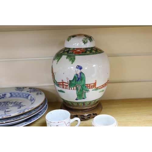 440 - A group of Chinese blue and white and enamelled porcelain jars, plates and bowls, 18th century and l... 