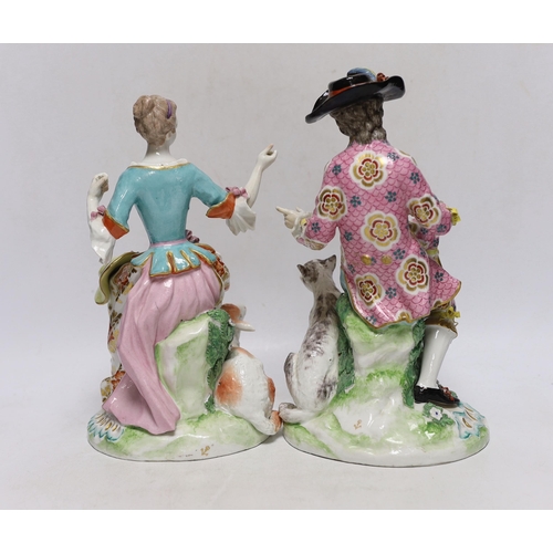 441 - A pair of Samson porcelain figures of a Shepherd and shepherdess wearing 18th century dress, c.1900,... 