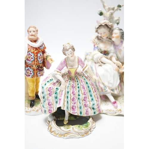 449 - Four Continental porcelain figures or groups, tallest 19cm