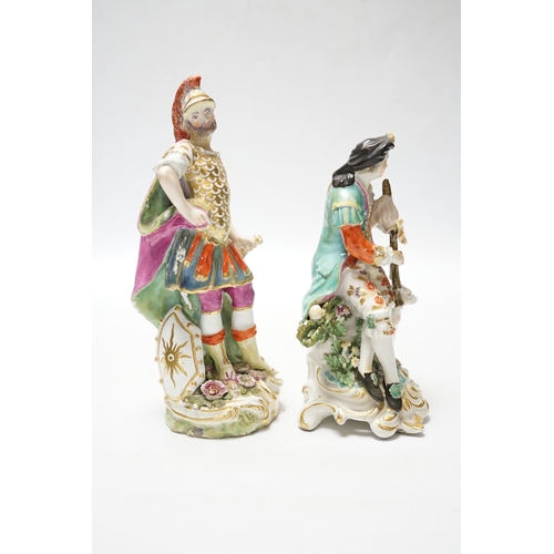 451 - A Chelsea Gold Anchor figure of Mars, c.1760-5, and a Derby figure of a bagpiper, c.1765-70, 20cm (2... 