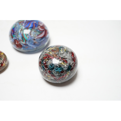 452 - Three 19th century Venetian scrambled glass paperweights, largest 8.5cm