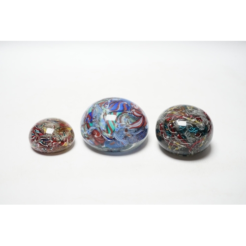 452 - Three 19th century Venetian scrambled glass paperweights, largest 8.5cm