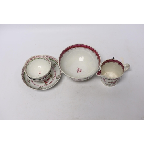 457 - Late 18th/early 19th century pearlware small jug, sugar bowl and a cream jug, 6.5cm high and a late ... 