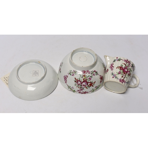 457 - Late 18th/early 19th century pearlware small jug, sugar bowl and a cream jug, 6.5cm high and a late ... 