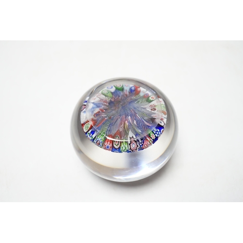 463 - A Baccarat close packed millefiori paperweight with two rose corner, 7cm diameter