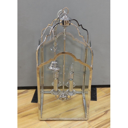 470 - A chromium porch lantern, 76cm high excluding the fitting