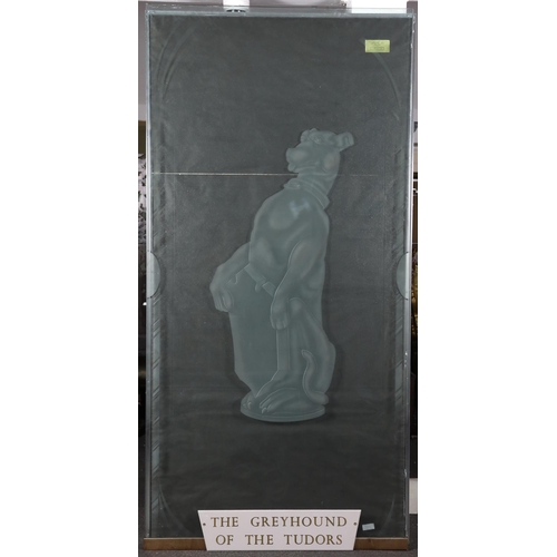 475 - A set of six large cut and etched glass door panels each engraved with heraldic beasts, two with Roy... 