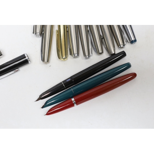 477 - Thirteen various fountain pens: including five Parker fountain pens