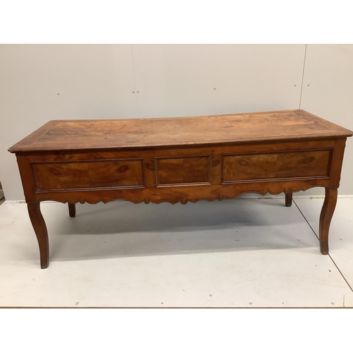 56 - A late 18th century French Provincial fruitwood kneehole table, width 178cm, depth 70cm, height 74cm... 