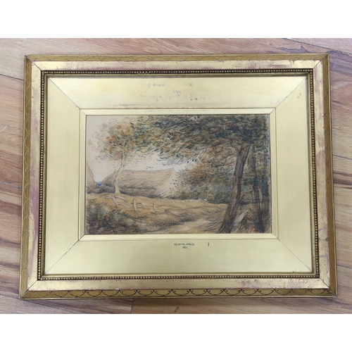 687 - Selwyn Image (1849-1930), pencil and watercolour, Landscape with trees before barns, signed and date... 