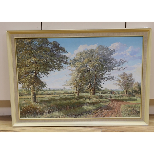 707 - Harold Nash (20th. C), oil on canvas, Rural landscape with trees, signed and dated August 1976, 49 x... 