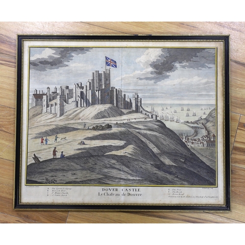 713 - After Isaac Sailmaker (1633-1721), coloured engraving, Dover Castle, printed and sold by H. Overton,... 