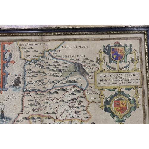 717 - John Speed (1552-1629), hand coloured map of Cardiganshire, described with the due form of the Shire... 