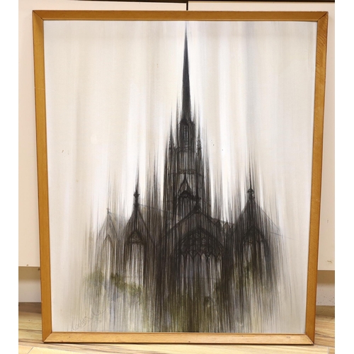 725 - Colin Rule (British 20th C.), oil on board, Abstract view of a cathedral, signed, 74 x 62cm