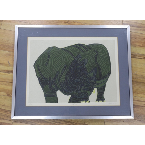 726 - Roland Jarvis (1926-2016), colour etching, Rhino, signed and dated '73 in pencil, limited edition 4/... 