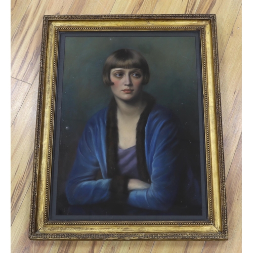 738 - Eva Sawyer (20th. C), pastel, Portrait of an Art Deco woman, signed and dated 1926, 67 x 47cm