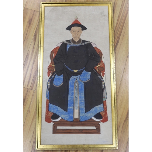 746 - Chinese School, pair of watercolours, Qing Ancestor portraits, 114 x 54cm