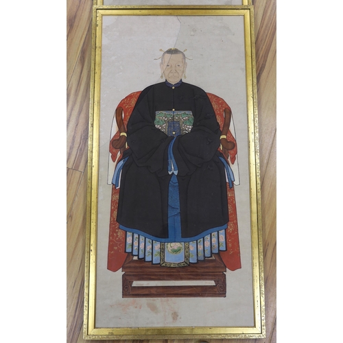 746 - Chinese School, pair of watercolours, Qing Ancestor portraits, 114 x 54cm