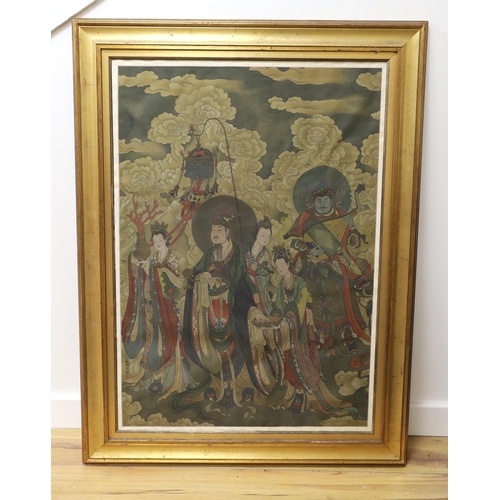 749 - A Chinese print on silk of immortals, 90 x 62cm