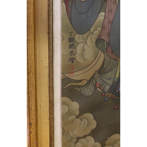 749 - A Chinese print on silk of immortals, 90 x 62cm