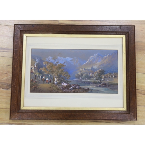 753 - W. G. Hill (19/20th. C), heightened watercolour, Italian mountainous landscape, signed, 21 x 42cm... 